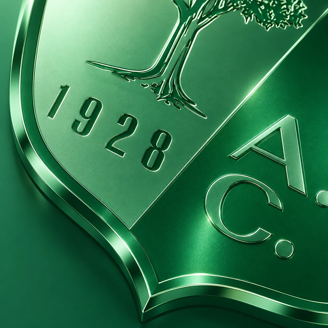 Lo scudetto storico in rilievo su metallo verde: il gelso, il 1928 e le lettere A.C.