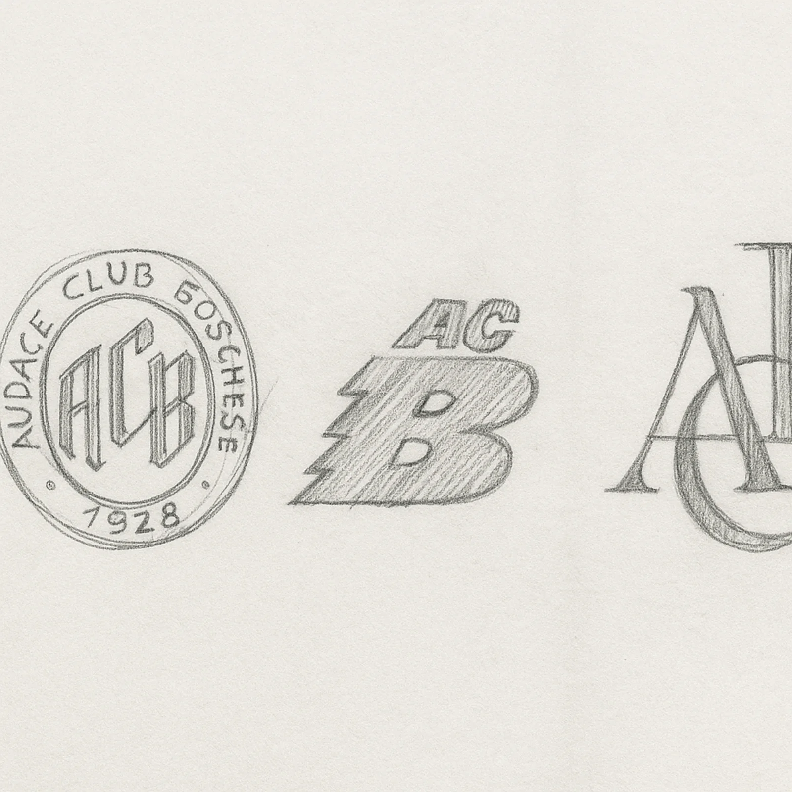 Gli schizzi di studio del monogramma ACB