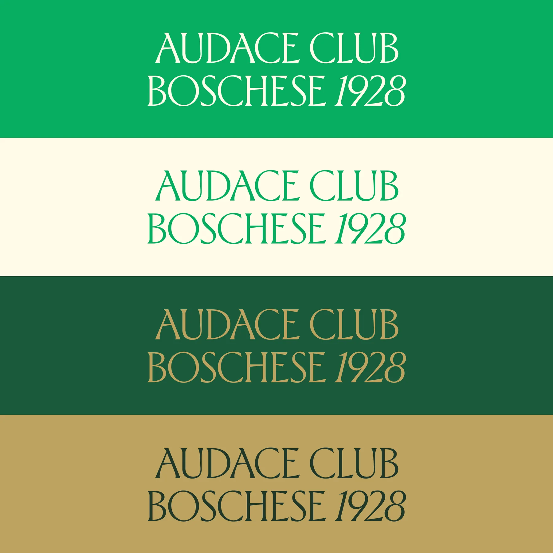 Il wordmark declinato sui colori della palette